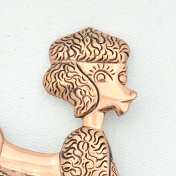 Vintage MCM Copper French Poodle Brooch Textured - Picture 2 of 5
